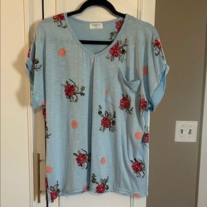 Sky Blue Floral Short Sleeve Tee